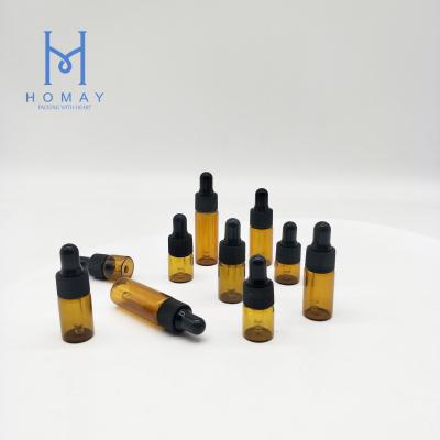 China 1ml 2ml 3ml 4ml 5ml Mini Cosmetic Essential Oil Dropper Glass Bottles With Dropper Cap for sale