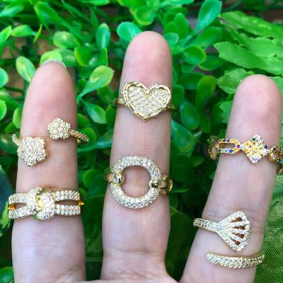 China TRENDY Hot Sale Fashion Gold Plated Heart Ring Jewelry For Girl Women Adjustable Ring Cubic Zirconia Cute Star for sale