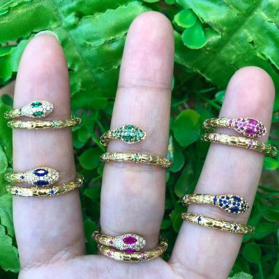 China TRENDY new fashion unisex gold plated open shape punk Zircon snake style adjustable rings for sale