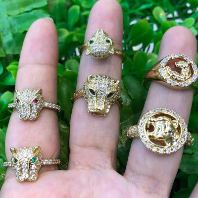 China Fashion Factory Wholesale Trendy Metal Leopard Cheetah Gold Plated Zirconia Ring Fashion Open Head Jewelry for sale