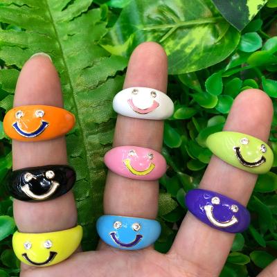 China Fashion TRENDY Hot Letters Colorful Rings Inlaid Color Open Ring Classic Adjustable Zircon Finger Jewelry for sale