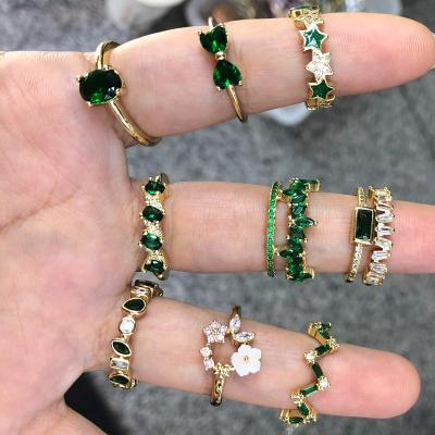 China Vintage Green Zircon Gold Plated Oval Ring Geometric Wedding Ring For Women TRENDY chic for sale