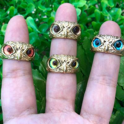 China New Fashion Hip Hop Gold Animal Punk Sufficiency Unisex Colorful Resin Eye Owl Hip Hop Open Rings Jewelry for sale