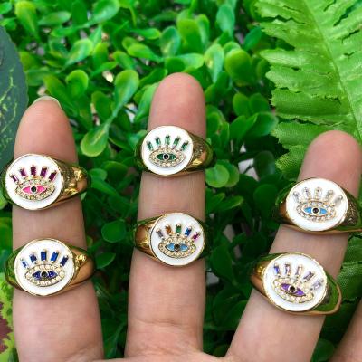 China TRENDY Fashion Style Punk Gold Plated Color Evil Eyes Rings Bling CZ Zirconia Devil Eyes Open Finger Ring for sale