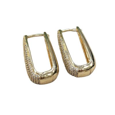 China Hot Selling TRENDY Gold Plated Zircon Circle U Shaped Hoop Earrings High Quality For Girl Women for sale