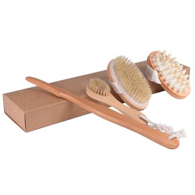 China EXFOLIATE Private Label Wooden Handle Natural Bristle Cellulite Exfoliating Dry Skin Body Brush Bath Facial Brush for sale