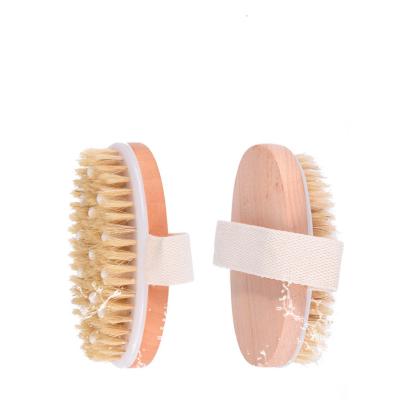 China EXFOLIATE private label wood handle natural boar stiffens with massage knot cellulite exfoliating dry skin body brush for sale