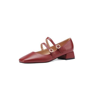 China The 2021 Breathable Shoes Women's New Spring and Autumn Shallow Mouth Thick With Wine Red Women's Pumps for sale