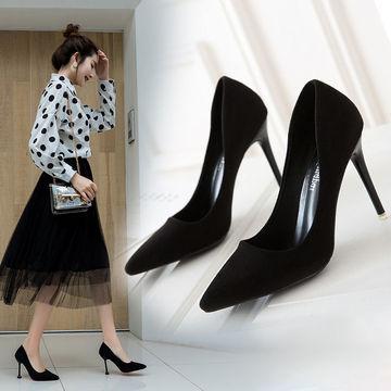 China Hot Sale Women's Breathable Shoes Headed Toe High-Heeled Shallow Mouth Women's Pumps Black for sale