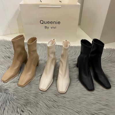 China 2021 Popular And Comfortable Lady High Heels Color Soild Boots Fashion Lady Short Boots for sale