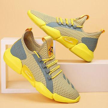 China Fashion Trend Factory Wholesale Fashion To Yellow Men's Sports Shoes Mesh Breathable Men Sneakers Non-slip for sale