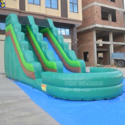 China High Strength Summer Waves Inflatable Slide With Pool Green Inflatable Water Slide For Park for sale