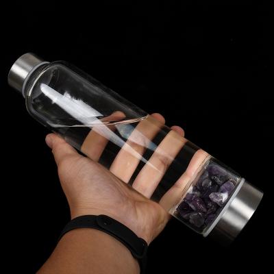 Китай Wholesale 500ml Natural Gemstone Rose Crystal Water Bottle Stainless Steel Viable Healing Quartz Cap Glass продается