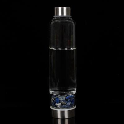 Cina Wholesale 500ml Natural Gemstone Rose Crystal Water Bottle Stainless Steel Viable Healing Quartz Cap Glass in vendita