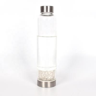 Cina Wholesale Viable Stainless Steel 500ml Cap Quartz Glass Healing Gemstone Natural Energy Crystal Water Bottle in vendita