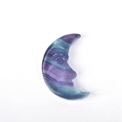 China Europe Crystal Fluorite Moon Carving Rainbow Wholesale Natural Crystal Carving Home Decoration Birthday Present for sale