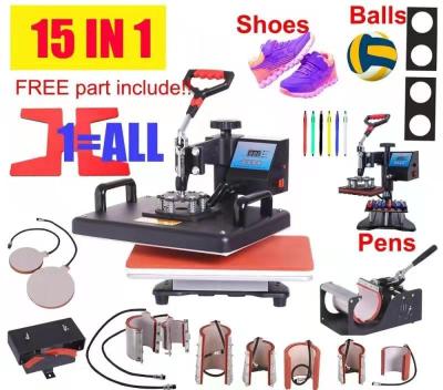 China Hotels 15 in 1 Combo Heat Pen Dish Cap T-shirt Mug Press Machine Multifunction Heat Sublimation Printing Machine Transfer Machine for sale