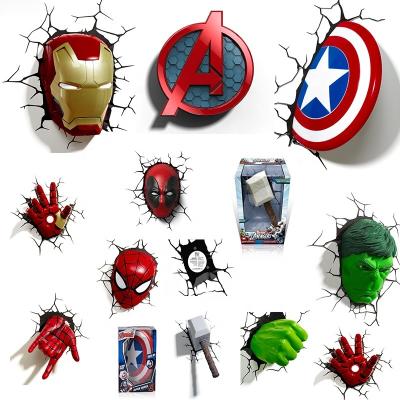 China Modern 3D Wall Lamp Avenger Marvel Night Light Iron Man Captain America Spider Man Carcass Movie Fans Gifts For Kids for sale