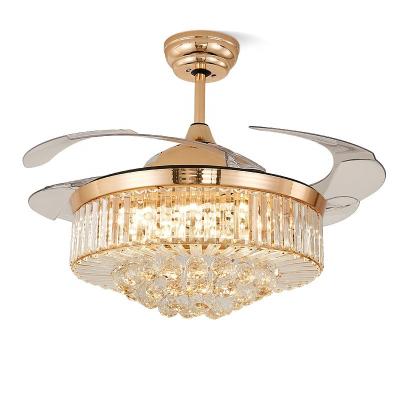 China Modern Indoor Home Living Room 42inch Dining Room Remote Control Gold Crystal Ball Led Ceiling Fan Light for sale