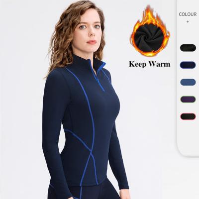 China Autumn And Winter Ladies Warm Half Zipper Sport Breathable Fitness Keep Tight Jacket Women Running Long Slim Sleeve Yoga Top for sale