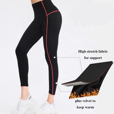 China Wholesale Custom Velvet New Fitness Logo Sports Seamless Winter Breathable Running Elastic Women Tights Yoga Pants Gaiters With Pocket for sale