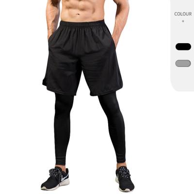 China Factory Price Mens Breathable Fitness Compression Pants Set Wholesale Men Sports Workout Running Gaiters With Gym Shorts 2 In 1 for sale