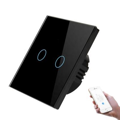 China Glass Smart Switch Panel 2 Touch Strip Button Wall Phone App Control EU EU Type WiFi WiFi 2.4G Smart Switch Tuya for sale