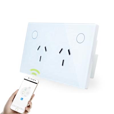 China Tuya WiFi Touch Switch Socket Luxury Double Panel Glass Wall Socket Australia Standard Residential / Multipurpose SAA Approval for sale