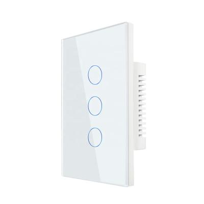 China Touch Lighting US AU Type Glass Touch Screen Wall Switch 3 Gang 1 Way 110-240V AC Electric Touch Switch for sale