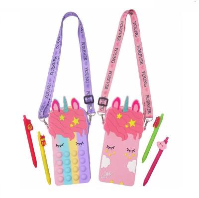 China 22.6*1.*2.5cm Fashion Bags Women Kids Coin Zipper Unicorn Messenger Bag Bubble Squeeze Fashion Messenger Bag for sale