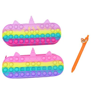 China Schools & Custom Popular Office Kids Fashion Stationery Box Unicorn Zipper Pencil Case Bubble Decompression Toy Stationery Box Gift for sale