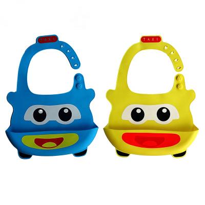 China Custom Antibacterial Silicone Baby Taxi Color Feeding Bib Adjustable Waterproof Baby Bibs With Food OEM Customized Baby Silicone Bib waterpro for sale