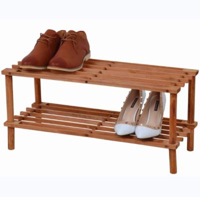 China 2 Tier Pine Wood Traditional Multifunctional Rack For Classic Household Shoe Storage Rack for sale