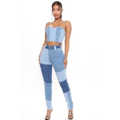 China Fashionable Ladies High Waist Breathable Xs-3xl Jeans Pants With Pocket Women Solid Color Elastic Jeans Women for sale