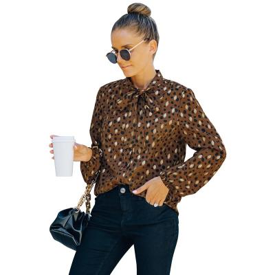 China Anti-pilling 2021 Lady Lapel Sleeve Hoodie Active Workers Plus Size Custom Made Blouses and Shirts Tops Lace Logo Chiffon Wave Point Office Long for sale