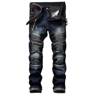 China Fashion Mens Designer Skinny Jeans With QUICK DRY Stylish Ribbons Ragged Zipper Stacked Jeans Men for sale