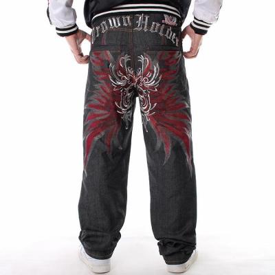 China Overall Mens Tapered Embroidery Split Joint Streetwear Fashion Pants Mens Loose Jeans for sale