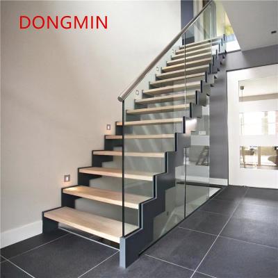 China Modern Open Riser Staircase Design with Wood Handrail Stainless Steel Railing Straight Sale ACE Stone Cross Metal Customized Training for sale