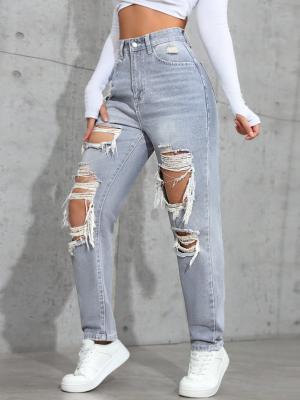 China Smoky gray ripped denim pants for sale