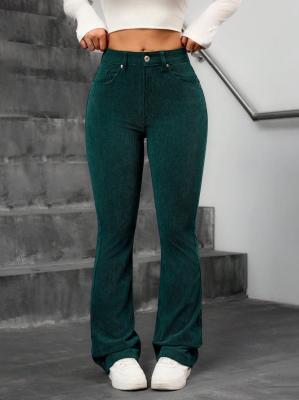 China Dark green jeans corduroy stretch bell bottoms for sale