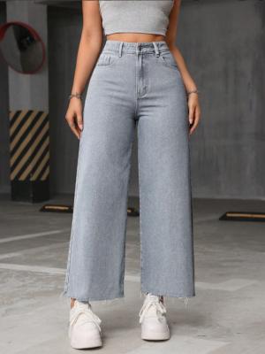 China Jeans de piernas anchas de nueve puntas gris humeante en venta