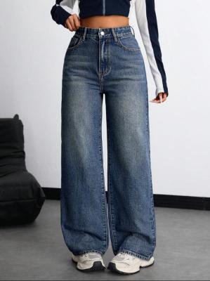 China Magenta blue high-waisted straight-leg jeans for women for sale