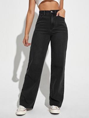 China Black gray high-waisted straight-leg jeans for women for sale