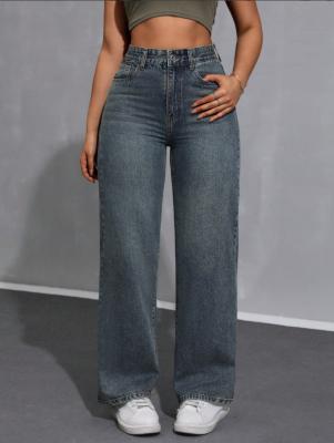 China Dirty blue high-waisted straight-leg jeans for women for sale