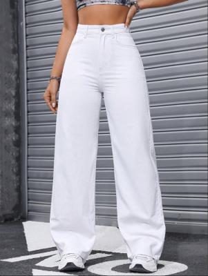 China White high-waisted straight-leg jeans for women for sale