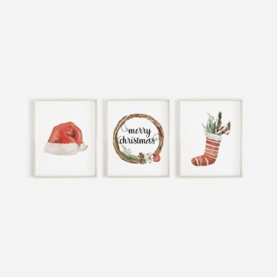 China Modern Wall Art Canvas Gift Set of 3 Merry Christmas Print for Christmas Eve Home Decor Christmas Decoration Items for sale