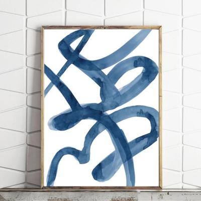 China Blue Minimalist Wall Art Blush Modern Home Decor Abstract Abstract Watercolor Painting For Living Room for sale