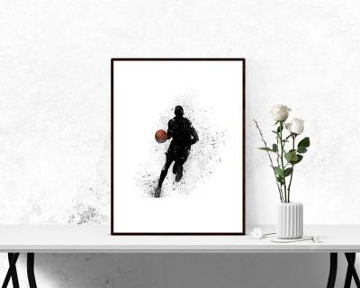 China Abstract Basketball Wall Art Black and White Dunk Poster Sports Pictures Bedroom Dorm Gym Decor Gift for NBA FAN for sale