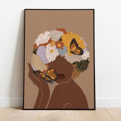 China Modern Abstract African Woman Painting Flower Head Wall Art For Living Room Decoration Color Woman Poster for sale