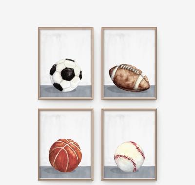 China Abstract Sport Prints Teenage Wall Art Boys Room Decor Playroom Boys Wall Art Soccer Basketball Baseball Canvas Painting for sale